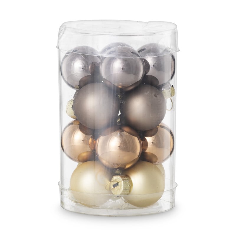 Box met kerstballen - bruin - ø2.5 cm - set van 16